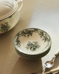 Bowls*ZARA Home Floral Earthenware Bowl Olive