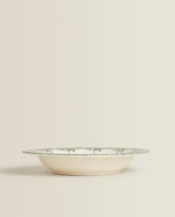 Soup Plates*ZARA Home Floral Earthenware Soup Plate Olive