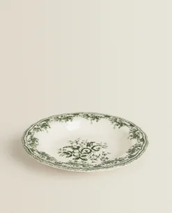 Soup Plates*ZARA Home Floral Earthenware Soup Plate Olive