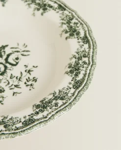 Soup Plates*ZARA Home Floral Earthenware Soup Plate Olive