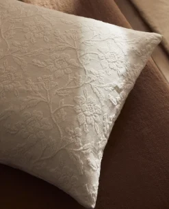 Bedspreads*ZARA Home Floral Embroidered Throw Pillow White