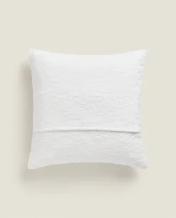 Bedspreads*ZARA Home Floral Embroidered Throw Pillow White