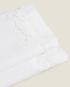 Flat Sheets*ZARA Home Floral Embroidery Flat Sheet White