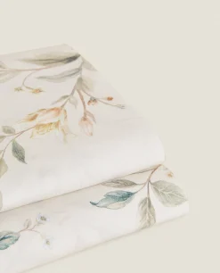 Flat Sheets*ZARA Home Floral Embroidery Flat Sheet Cream