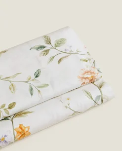 Flat Sheets*ZARA Home Floral Embroidery Flat Sheet Oyster White