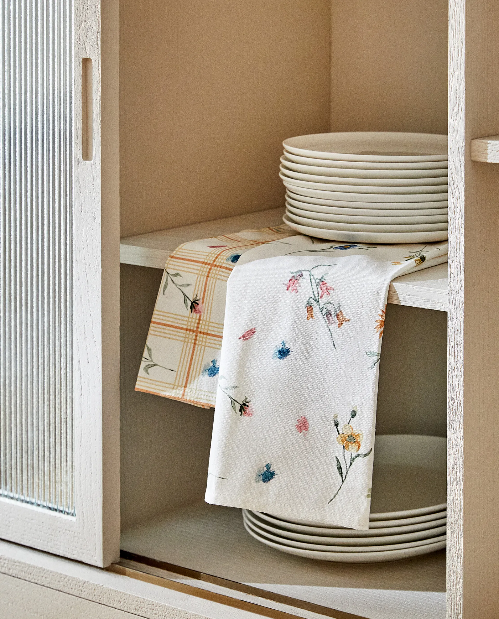 Kitchen Towels, Aprons And Bags*ZARA Home Floral Print Cotton Kitchen Towel (Pack Of 2) Green