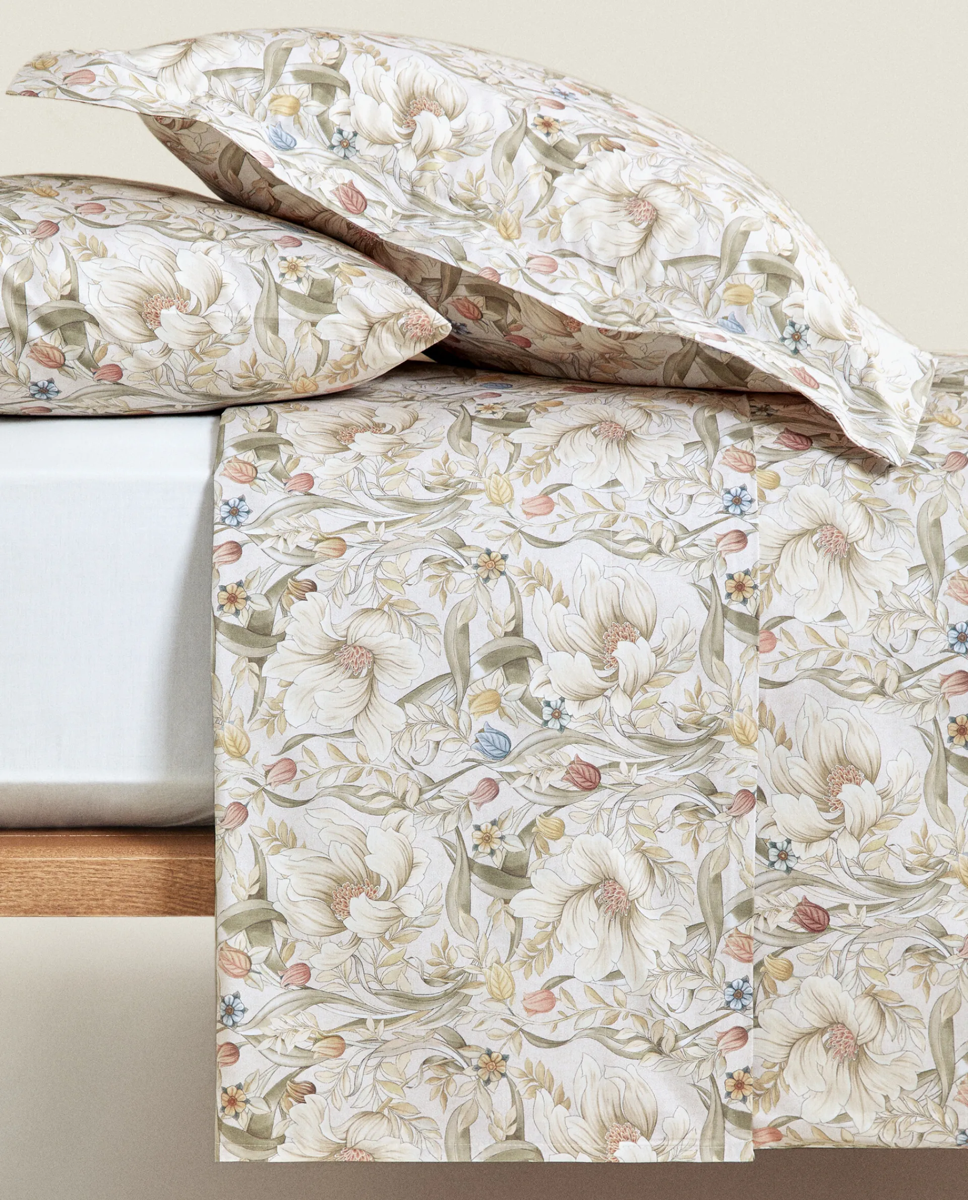 Duvet Covers*ZARA Home Floral Print Duvet Cover Oyster White