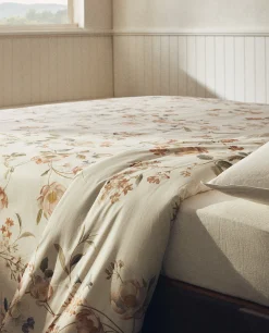 Duvet Covers*ZARA Home Floral Print Duvet Cover Oyster White