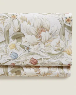Flat Sheets*ZARA Home Floral Print Flat Sheet Oyster White