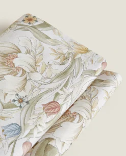 Flat Sheets*ZARA Home Floral Print Flat Sheet Oyster White
