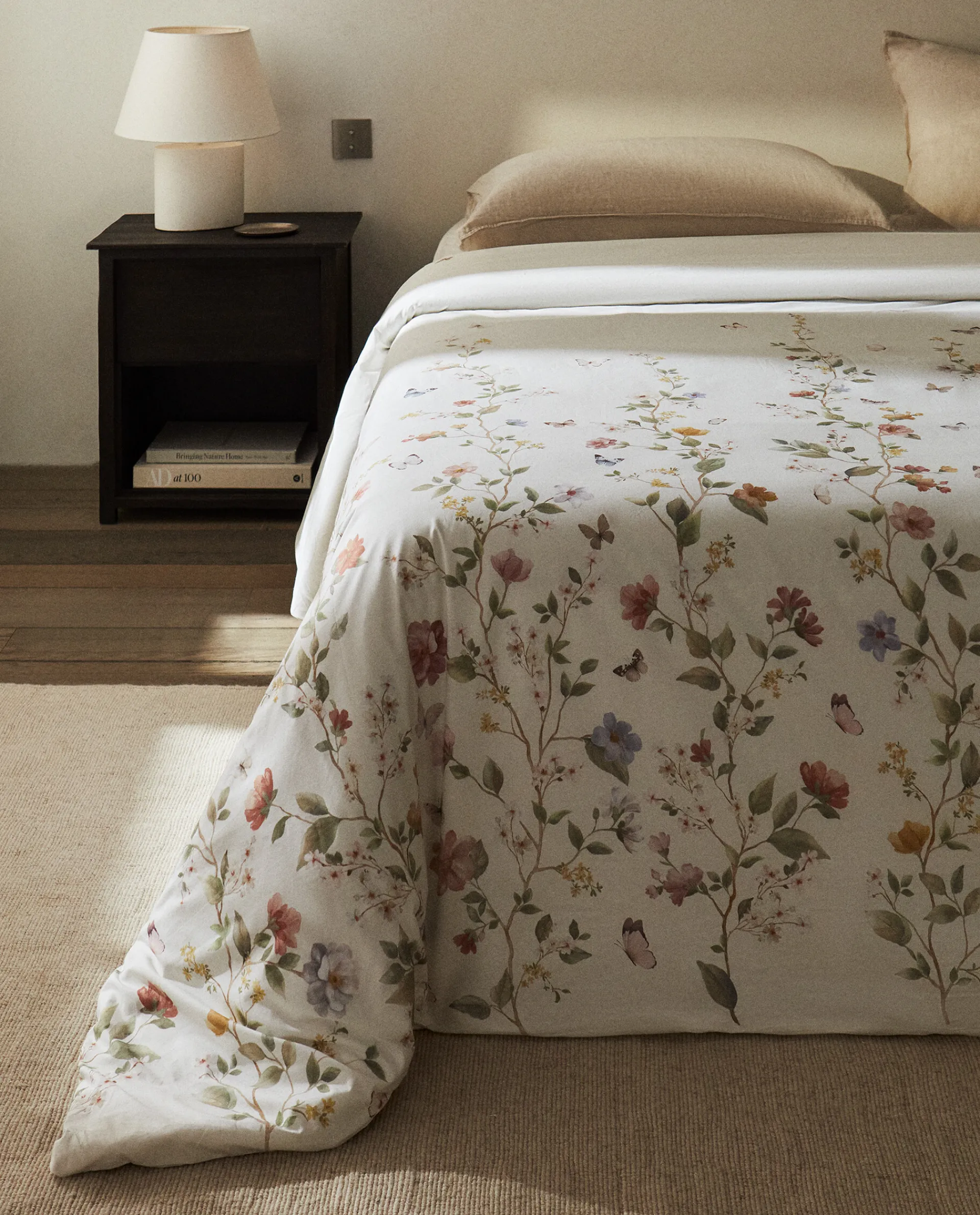 Duvet Covers*ZARA Home Flower And Butterfly Print Duvet Cover Oyster White