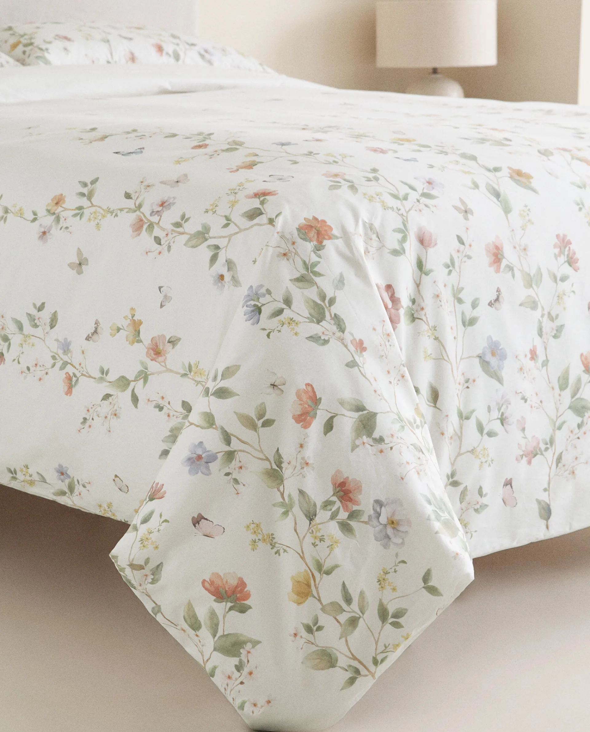 Duvet Covers*ZARA Home Flower And Butterfly Print Duvet Cover Oyster White