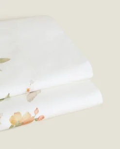 Flat Sheets*ZARA Home Flower And Butterfly Print Top Sheet Oyster White