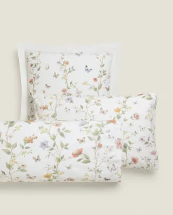Pillowcases*ZARA Home Flower And Butterfly Print Pillowcase Oyster White