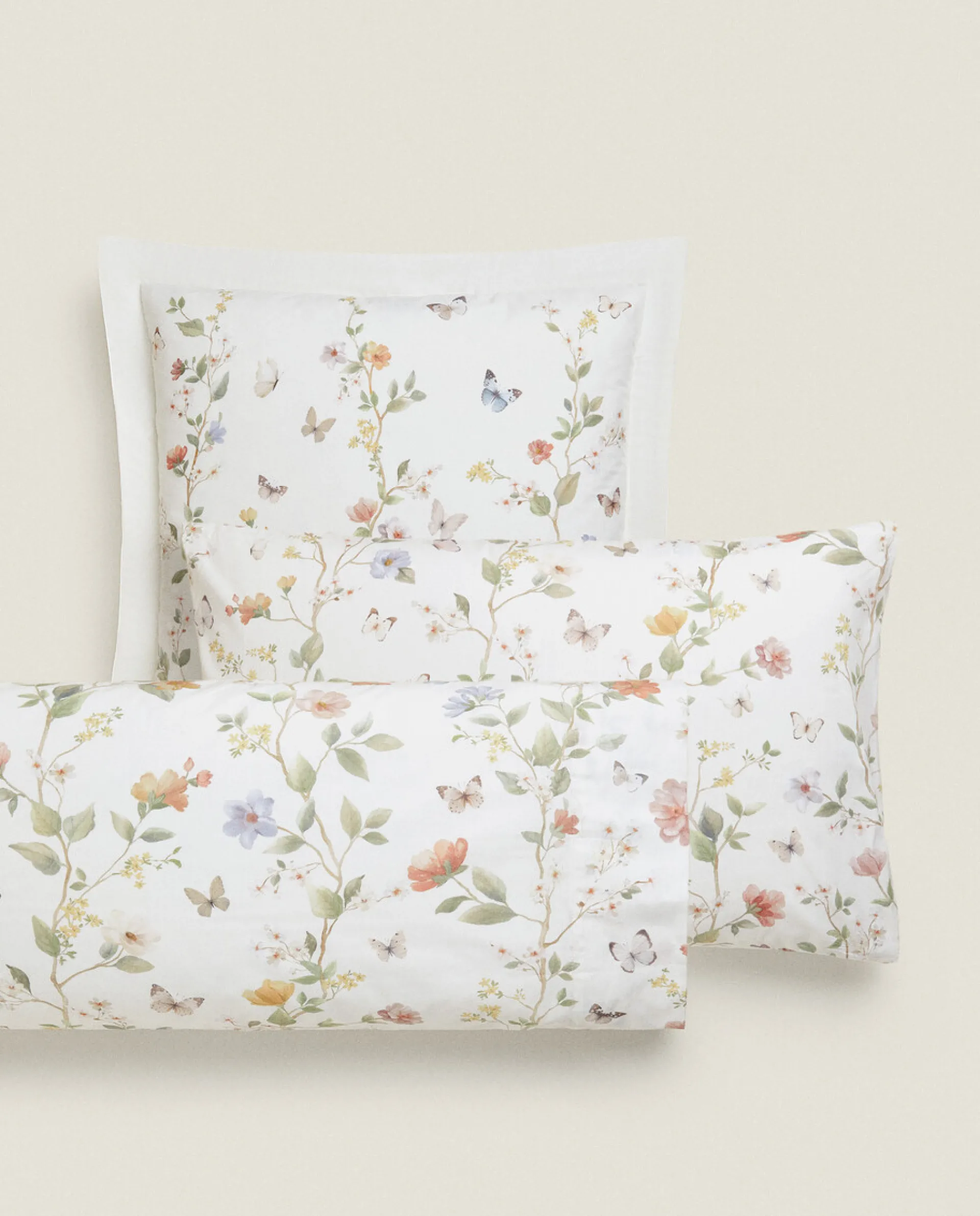 Pillowcases*ZARA Home Flower And Butterfly Print Pillowcase Oyster White