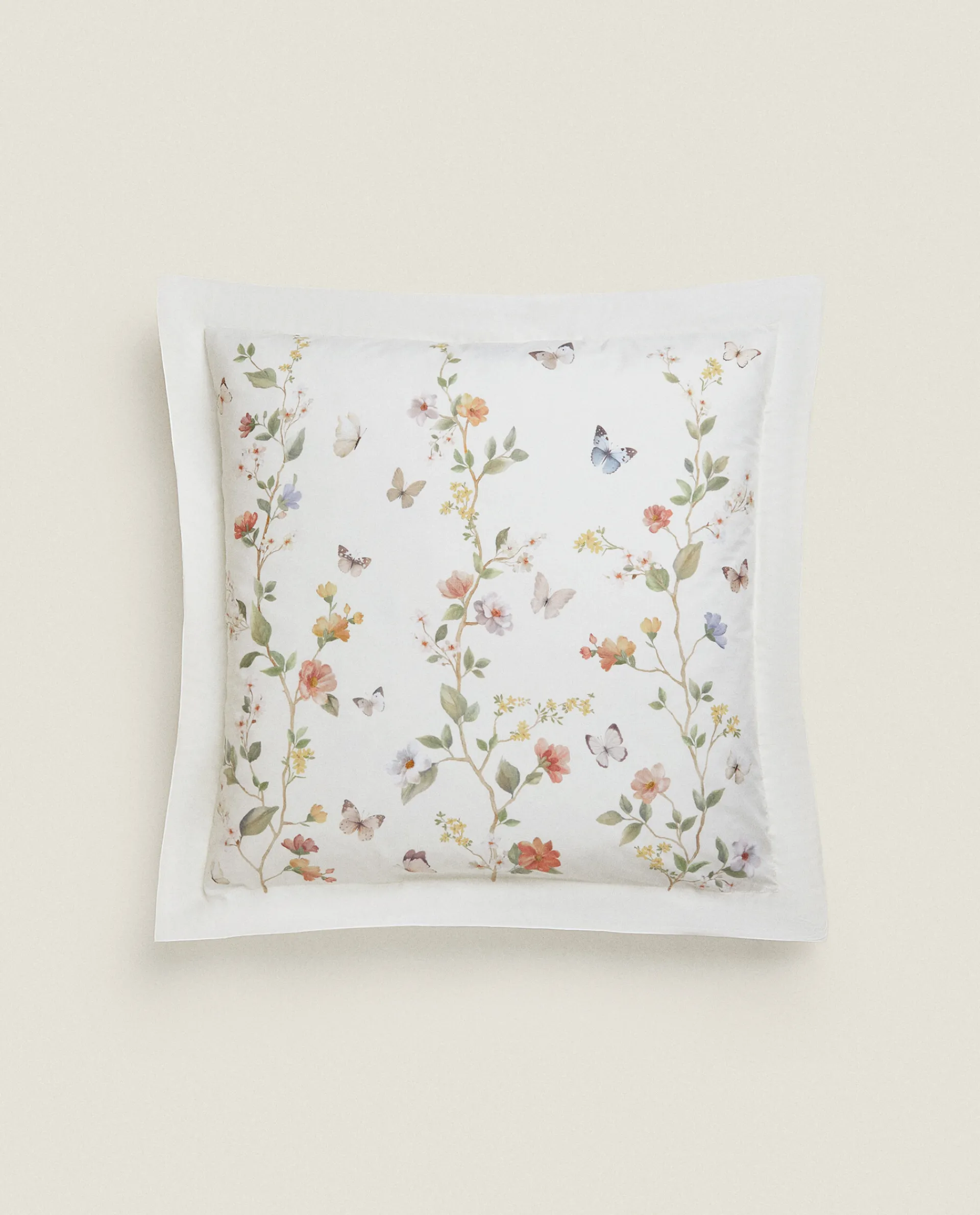 Pillowcases*ZARA Home Flower And Butterfly Print Pillowcase Oyster White