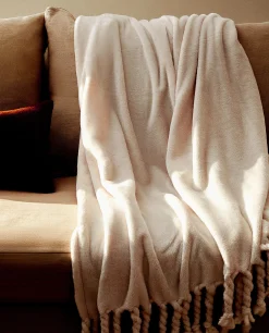 Blankets*ZARA Home Fringed Soft-Touch Blanket Oyster White