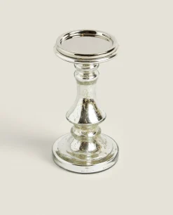 Candlesticks And Tealight Holders*ZARA Home Geometric Glass Candlestick Silver