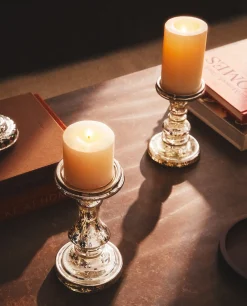 Candlesticks And Tealight Holders*ZARA Home Geometric Glass Candlestick Silver