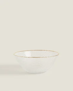 Bowls*ZARA Home Glass Bowl With Raised Detail Golden