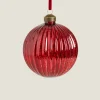 Decoration*ZARA Home Glass Christmas Bauble Decoration With Stripes Red