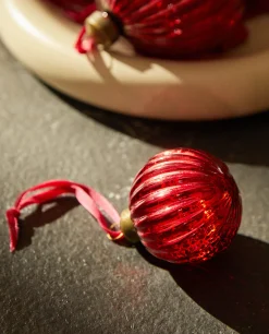 Decoration*ZARA Home Glass Christmas Bauble Decoration With Stripes Red