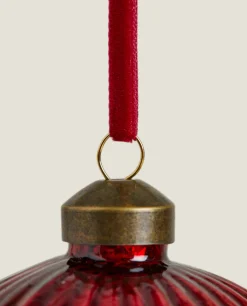 Decoration*ZARA Home Glass Christmas Bauble Decoration With Stripes Red