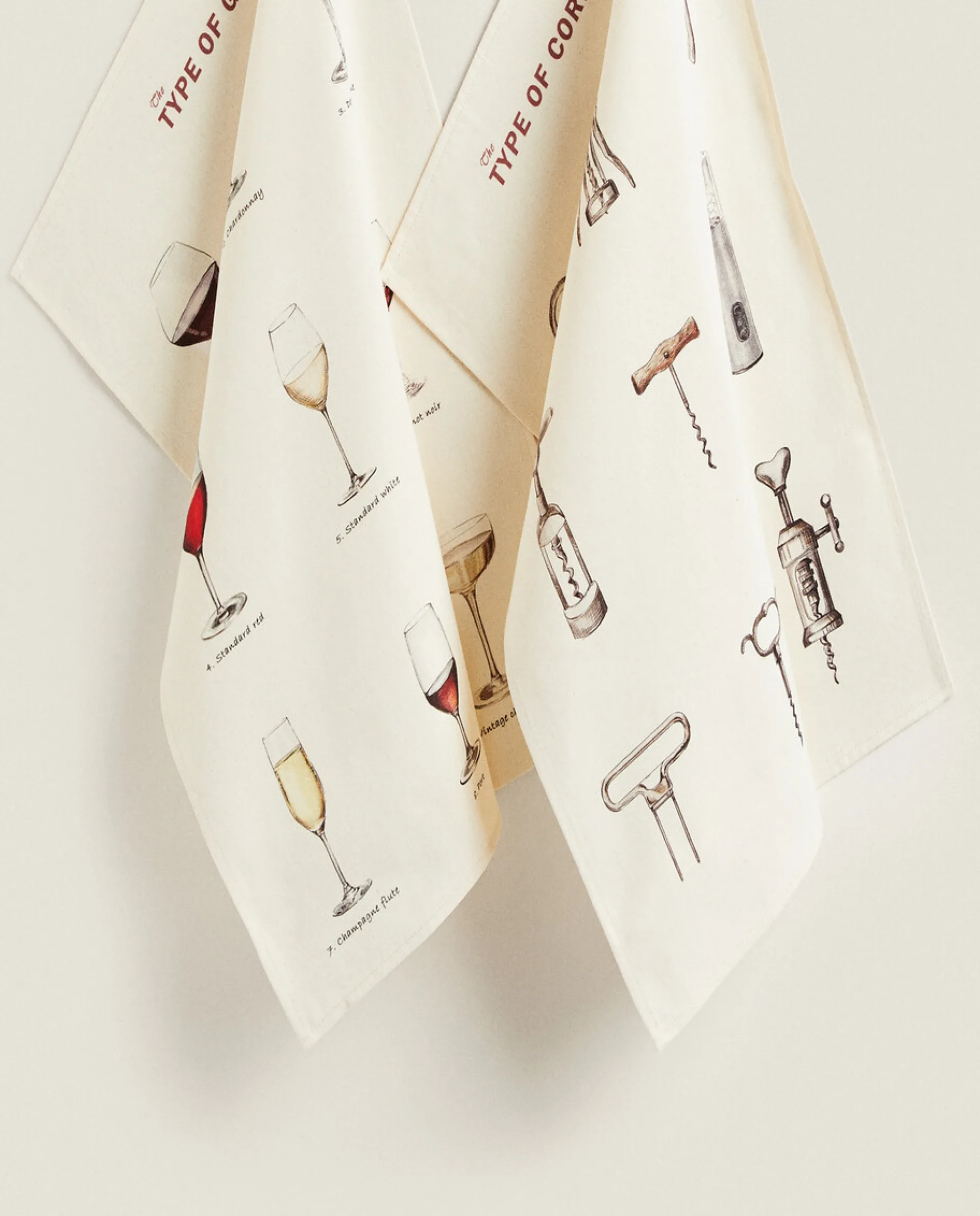 Wine & Cheese Collection*ZARA Home Glass Print Kitchen Towel (Pack Of 2) Cream