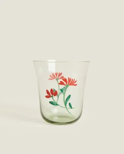 Tumblers*ZARA Home Glass Tumbler With Floral Silk Screen Grey