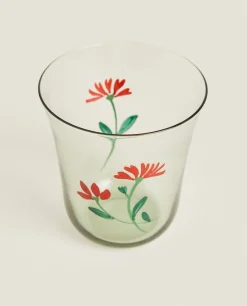 Tumblers*ZARA Home Glass Tumbler With Floral Silk Screen Grey