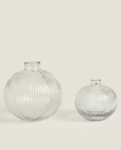 Vases*ZARA Home Glass Vase With Lines Transparent