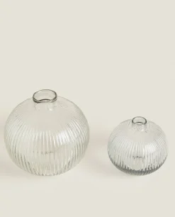 Vases*ZARA Home Glass Vase With Lines Transparent