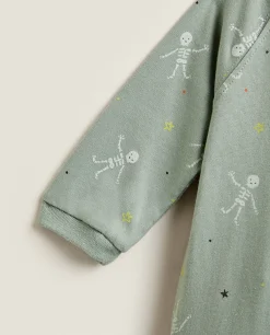 Kids*ZARA Home Halloween Baby Romper With Skeletons Green