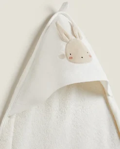 Bathroom*ZARA Home Hooded Baby Towel With Bunny Applique Cream