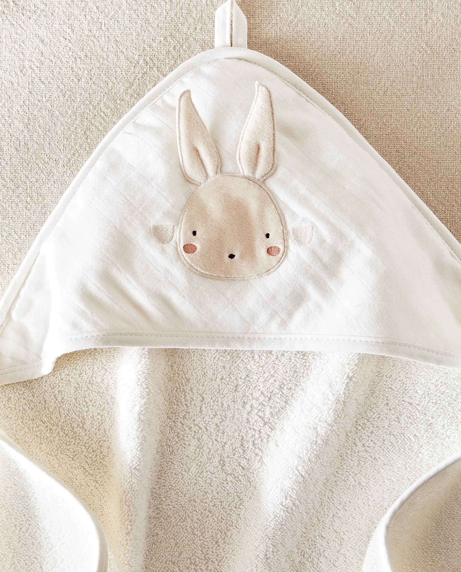 Bathroom*ZARA Home Hooded Baby Towel With Bunny Applique Cream