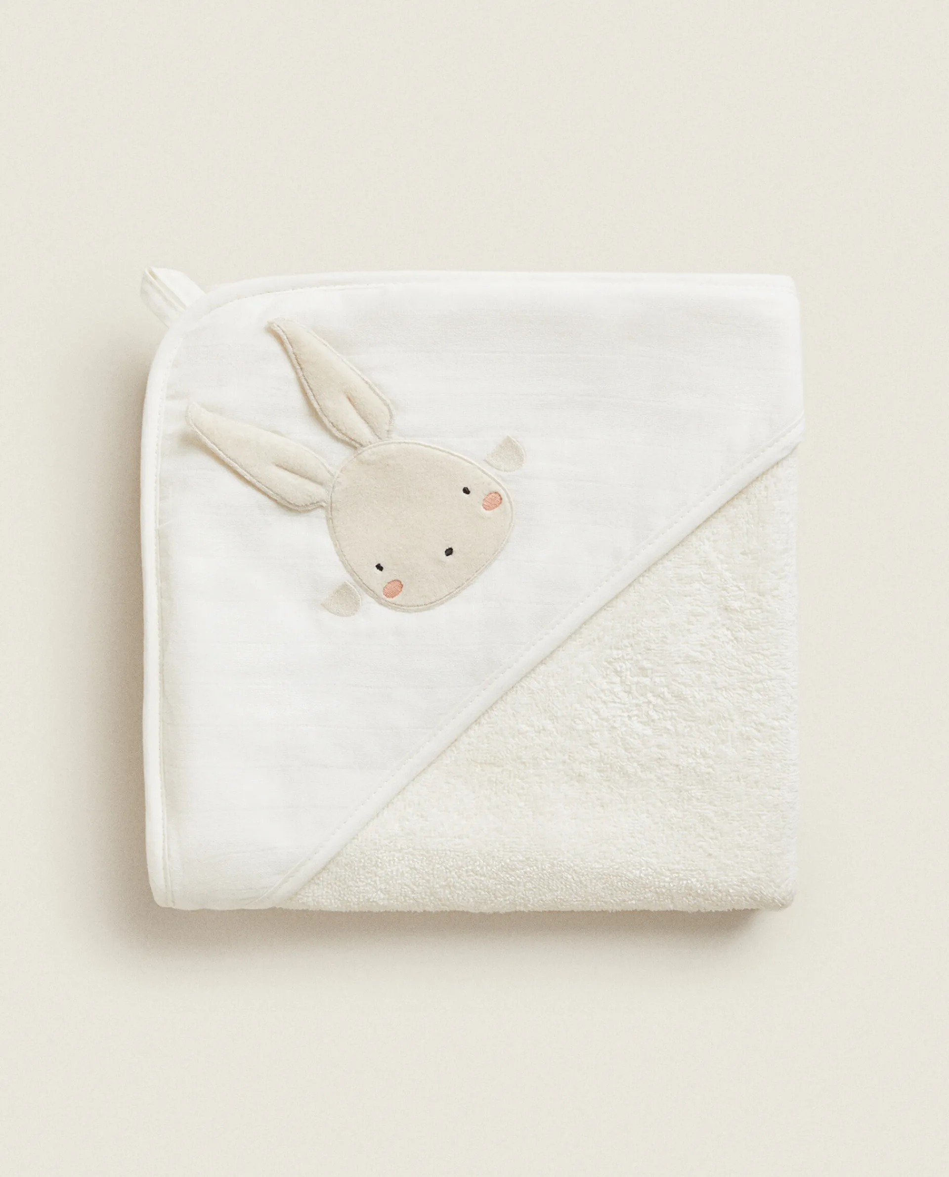 Bathroom*ZARA Home Hooded Baby Towel With Bunny Applique Cream