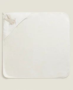 Bathroom*ZARA Home Hooded Baby Towel With Bunny Applique Cream