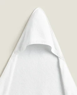 Bathroom*ZARA Home Hooded Baby Towel With Embroidered Border White