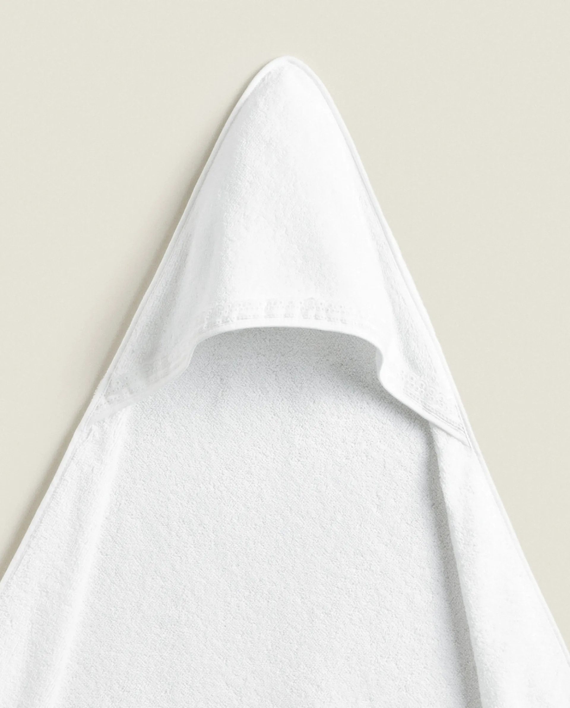 Bathroom*ZARA Home Hooded Baby Towel With Embroidered Border White
