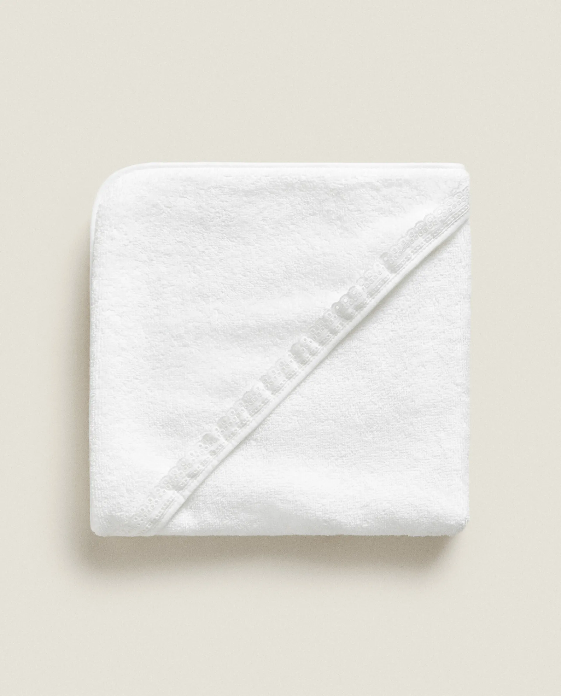 Bathroom*ZARA Home Hooded Baby Towel With Embroidered Border White