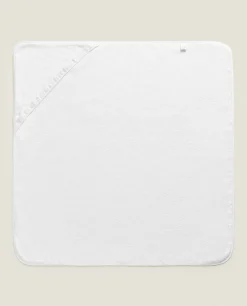 Bathroom*ZARA Home Hooded Baby Towel With Embroidered Border White
