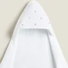Bathroom*ZARA Home Hooded Baby Towel With Embroidered Hearts Oyster White
