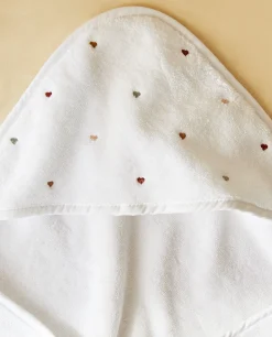 Bathroom*ZARA Home Hooded Baby Towel With Embroidered Hearts Oyster White