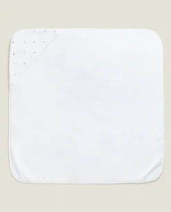Bathroom*ZARA Home Hooded Baby Towel With Embroidered Hearts Oyster White
