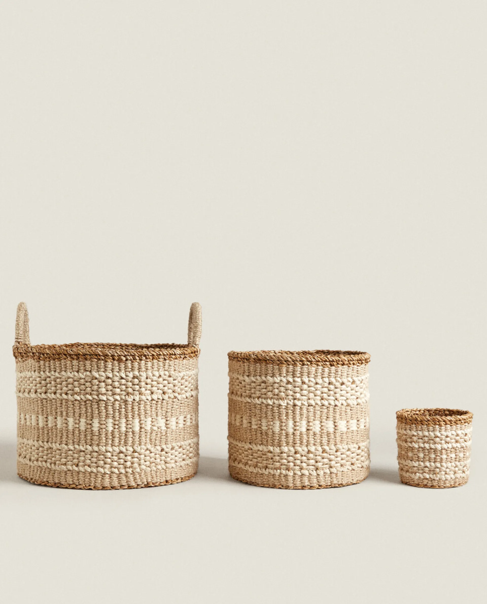 Baskets*ZARA Home Jute Basket With Border Natural Colour