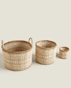Baskets*ZARA Home Jute Basket With Border Natural Colour