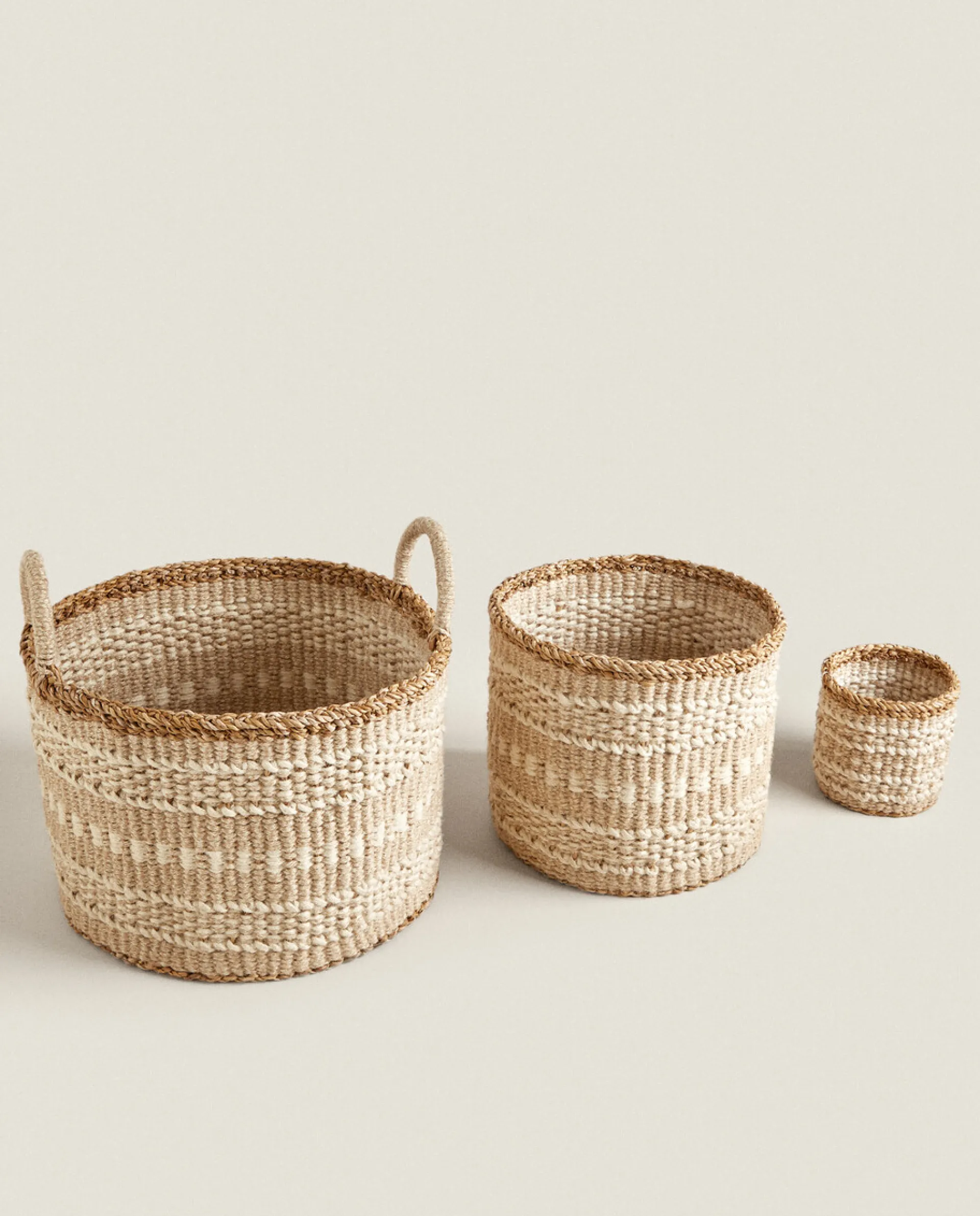 Baskets*ZARA Home Jute Basket With Border Natural Colour