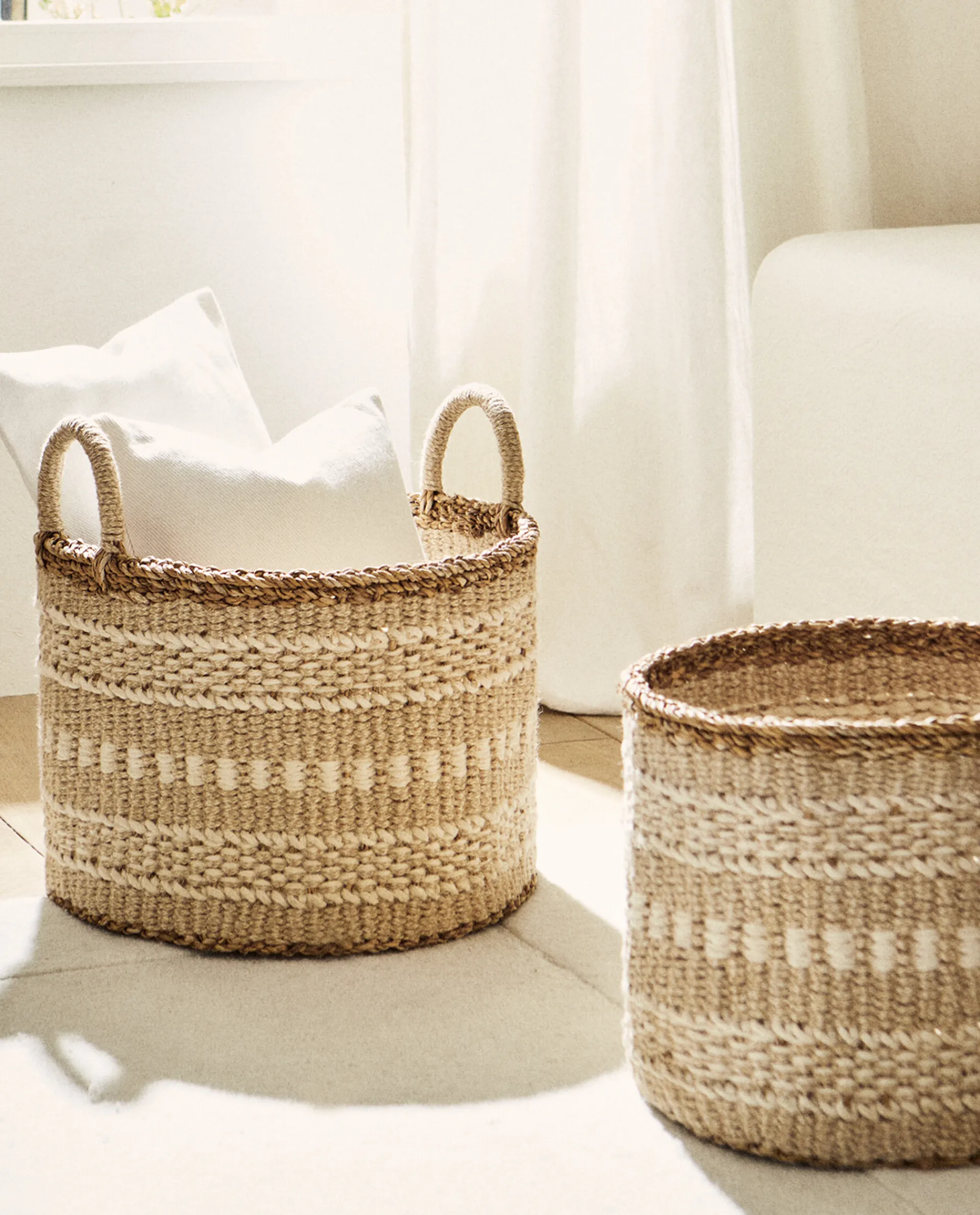 Baskets*ZARA Home Jute Basket With Border Natural Colour