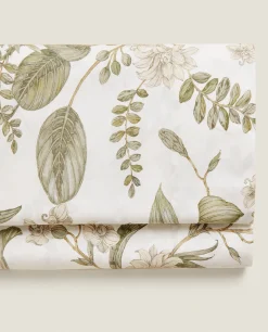 Flat Sheets*ZARA Home Leaf Print Flat Sheet Cream