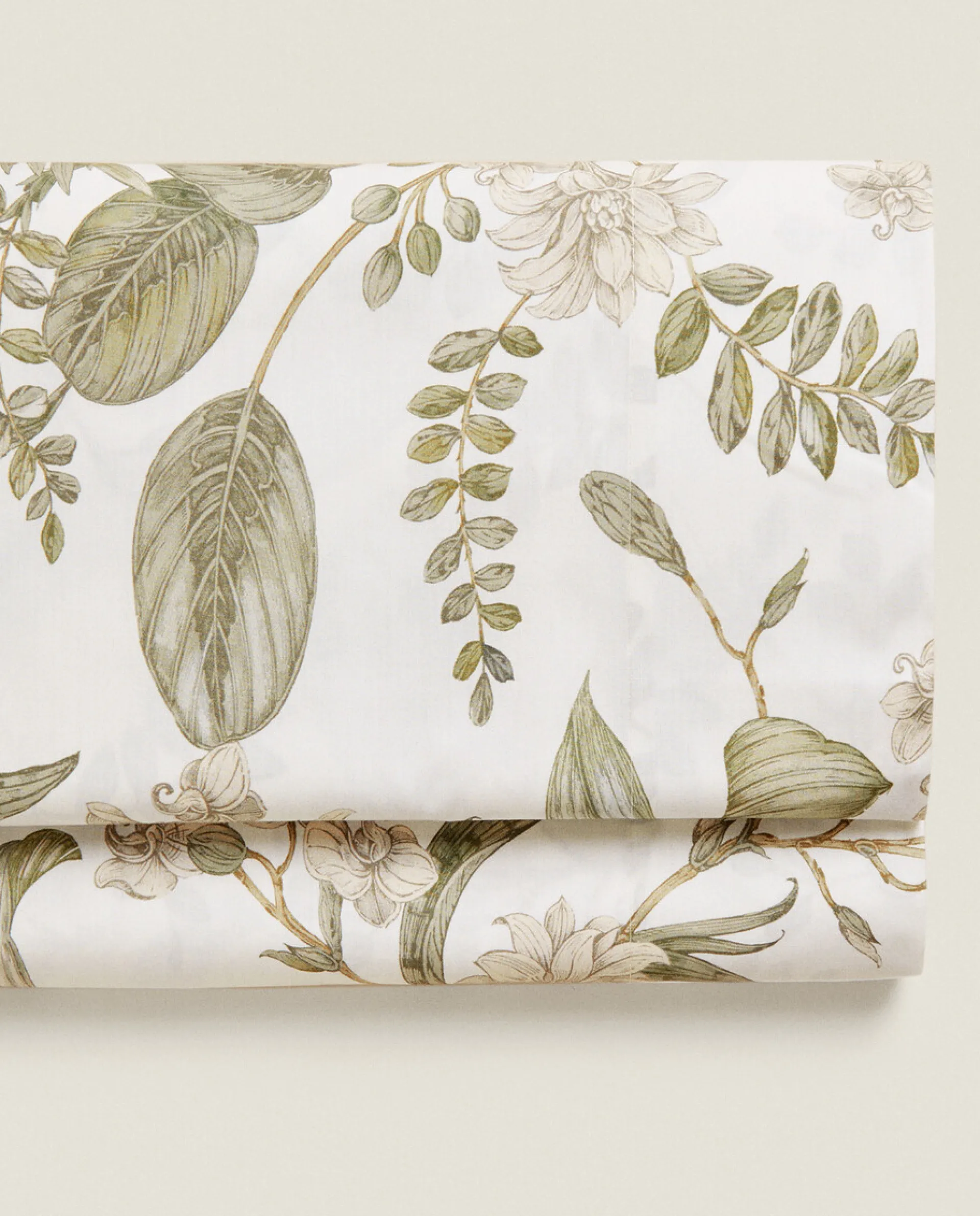 Flat Sheets*ZARA Home Leaf Print Flat Sheet Cream